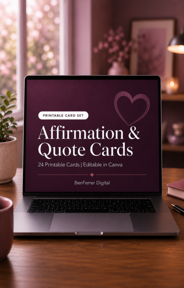 Affirmation & Quote Cards | 24 Printable Cards | Editable in Canva