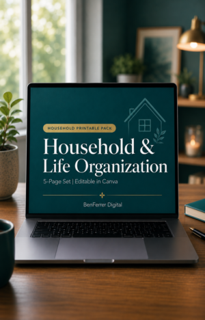 Household & Life Organization Printables | 5-Page Set | Editable in Canva