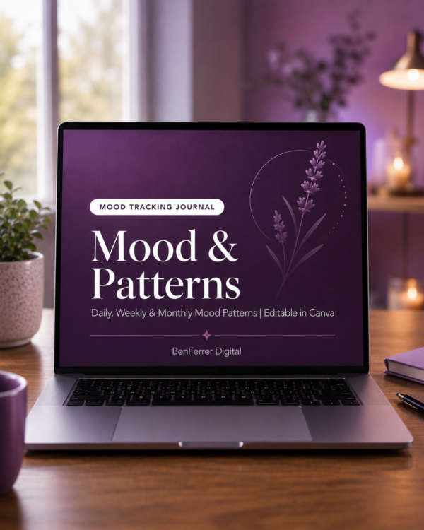 Mood & P Mood Tracking Journal | Daily, Weekly & Monthly Mood Patterns | Editable in Canva