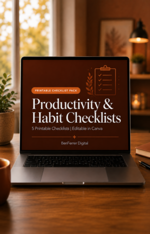 Productivity & Habit Checklists | 5 Printable Checklists | Editable in Canva