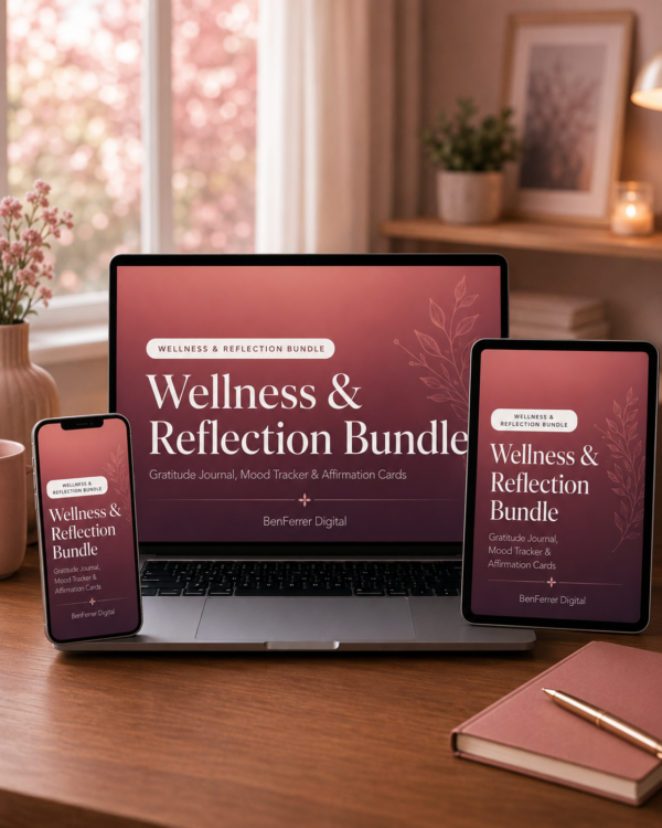 Wellness & Reflection Bundle | Gratitude Journal, Mood Tracker & Affirmation Cards