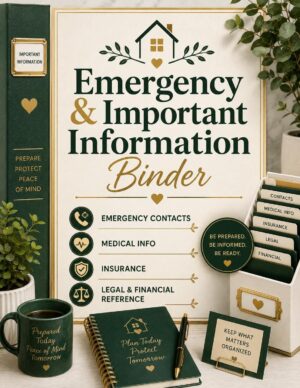 Emergency Important Information Binder Printable Planner Digital Download