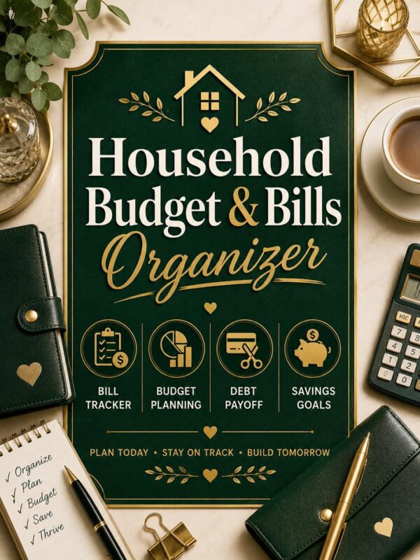 Household Budget Bills Organizer Printable Planner Digital Download Finance