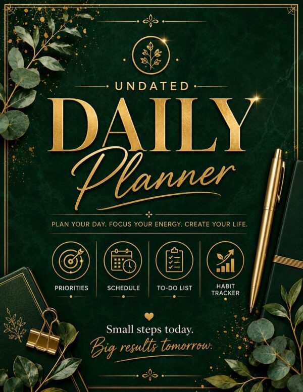 Undated Daily Planner Printable Productivity Planner Digital Download